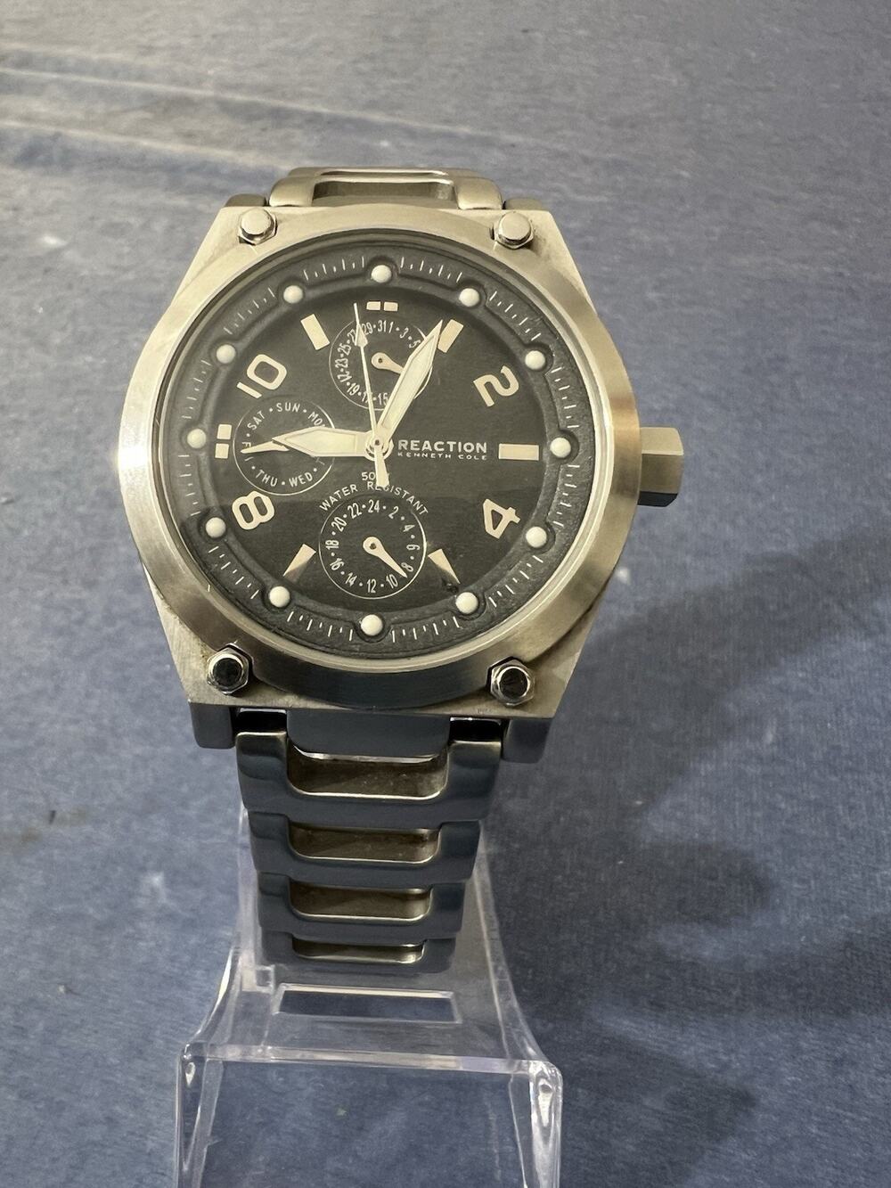Kenneth Cole Reaction KR3010 Watch Black Dial Stainless Steel New Battery